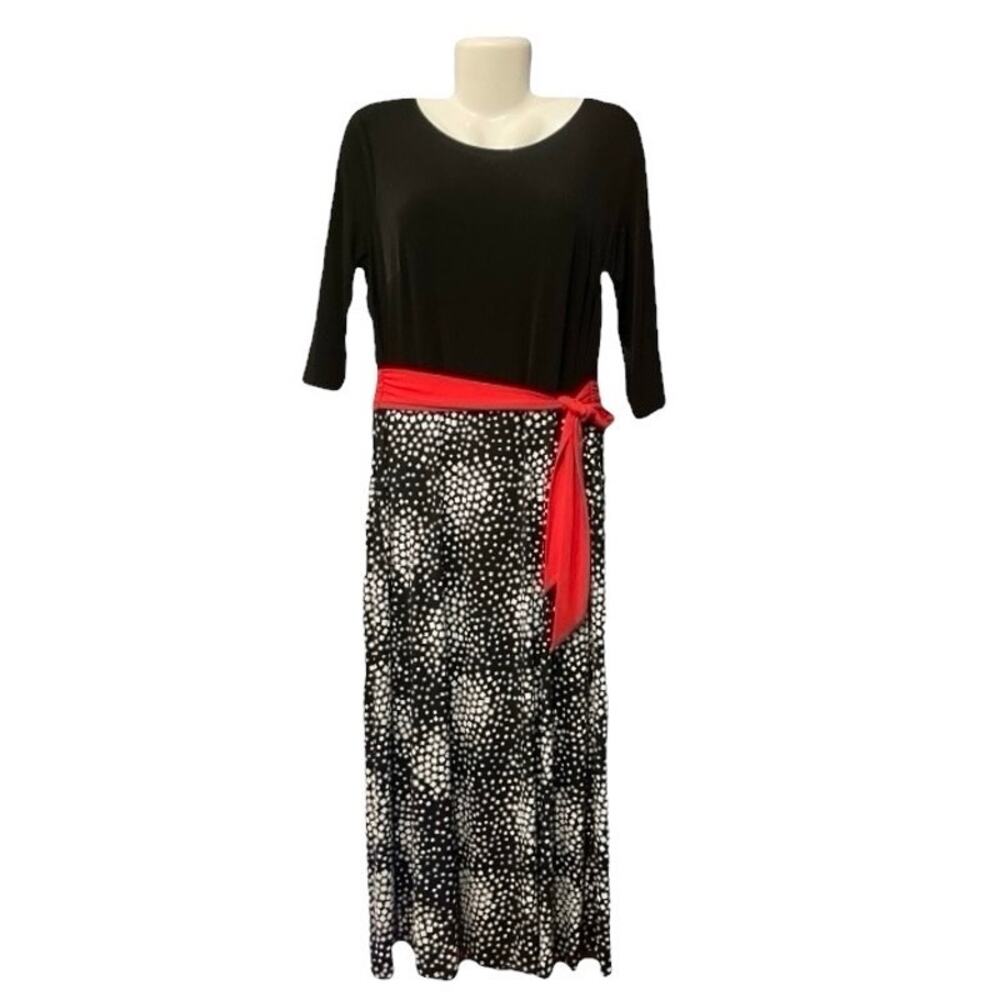 Enfocus Studios Petites Women's Black 3/4 Slv Red Tie Waist Maxi Dress SZ 14P